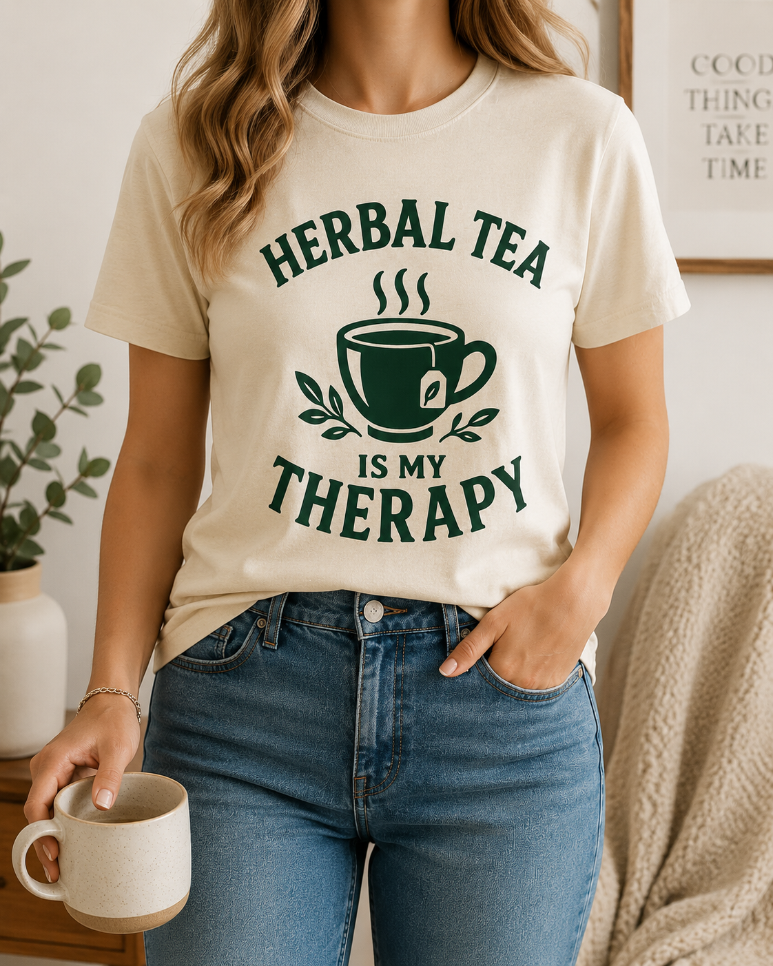 Herbal Tea Is My Therapy Graphic Tee | Cozy Wellness Shirt
